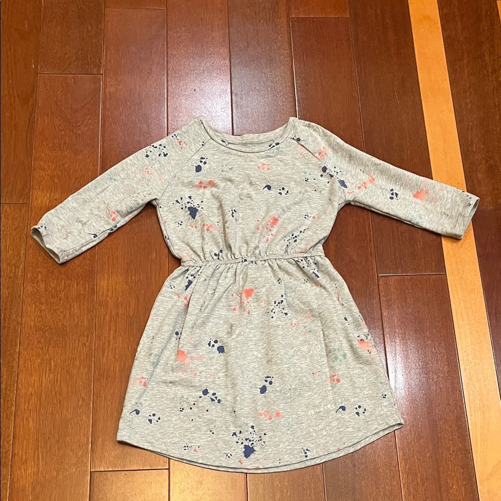 Girls Gymboree Gray long sleeve Dress with splatter paint pattern, size L (10-12